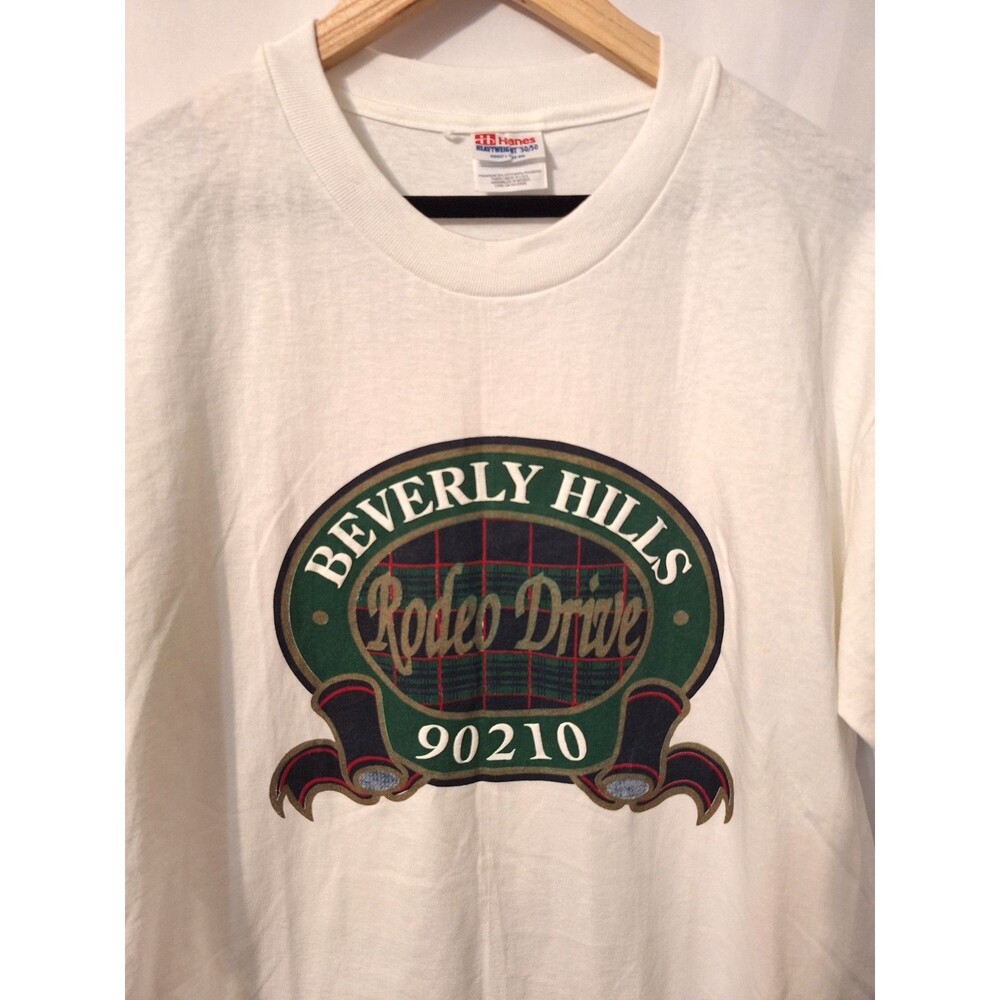 Vintage Beverly Hills 90210 Rodeo Drive White T-shirt Sz Large Short Sleeve Y2K